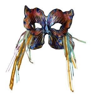 Mardi Gras Mask Butterfly Handcrafted Signed Iridescent Purple Gold